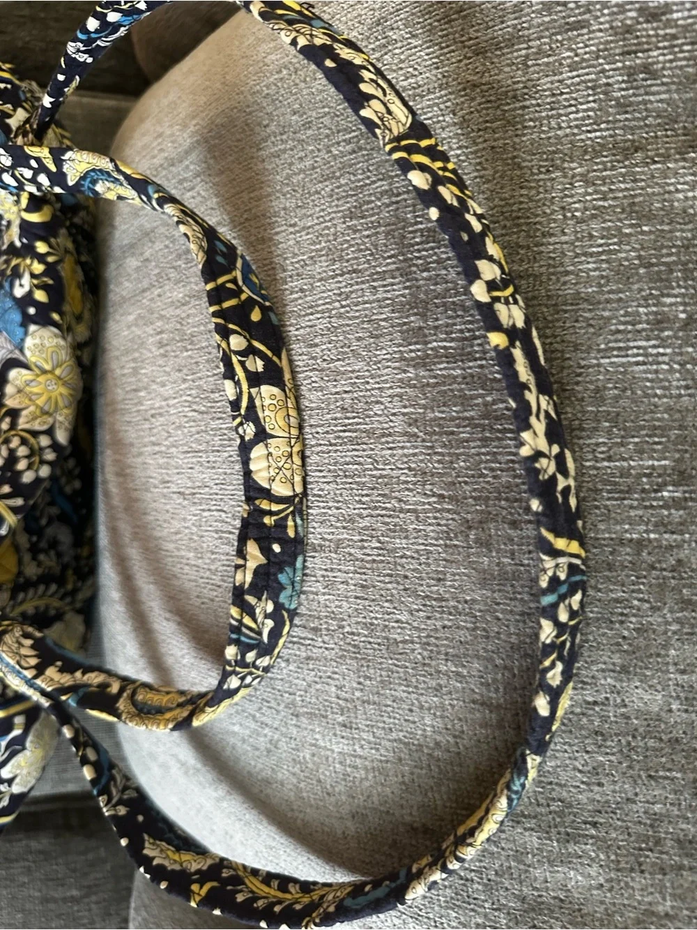 Quilted Floral Tote Bag in Navy, Yellow & Teal